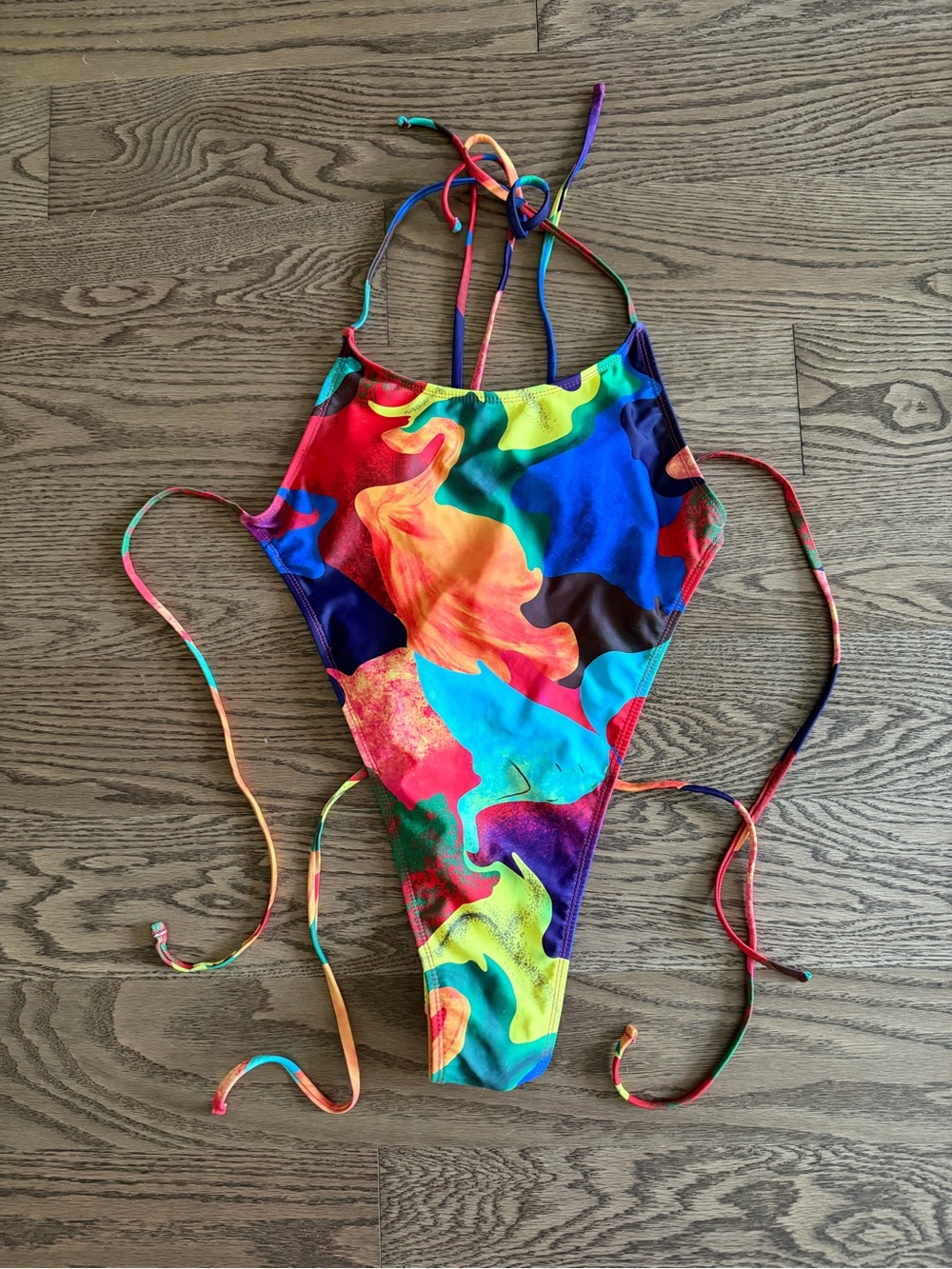 Rainbow Tie-Dye One-Piece Swimsuit, thong